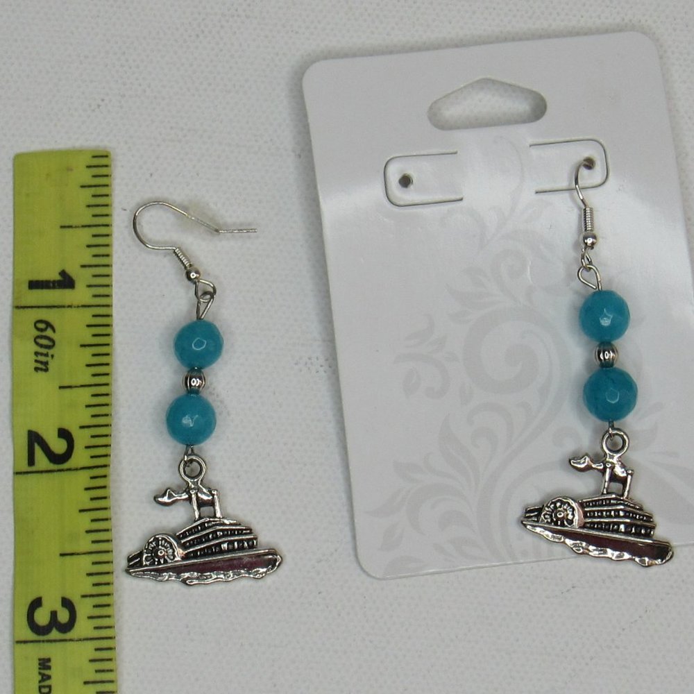 Women Jewelry Bracelet And Cruise Ship 3D Stainless Silver Charm Earrings - Picture 5 of 5